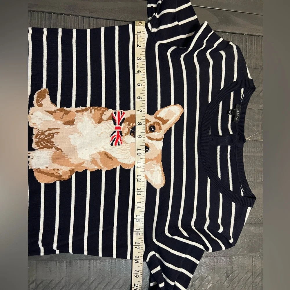 Talbots Navy Striped CORGI Dog Sweater - Size Small